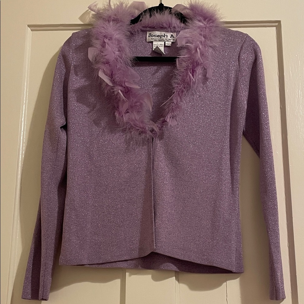 Joseph A Lavender Glitter Cardigan with Feather Detail
